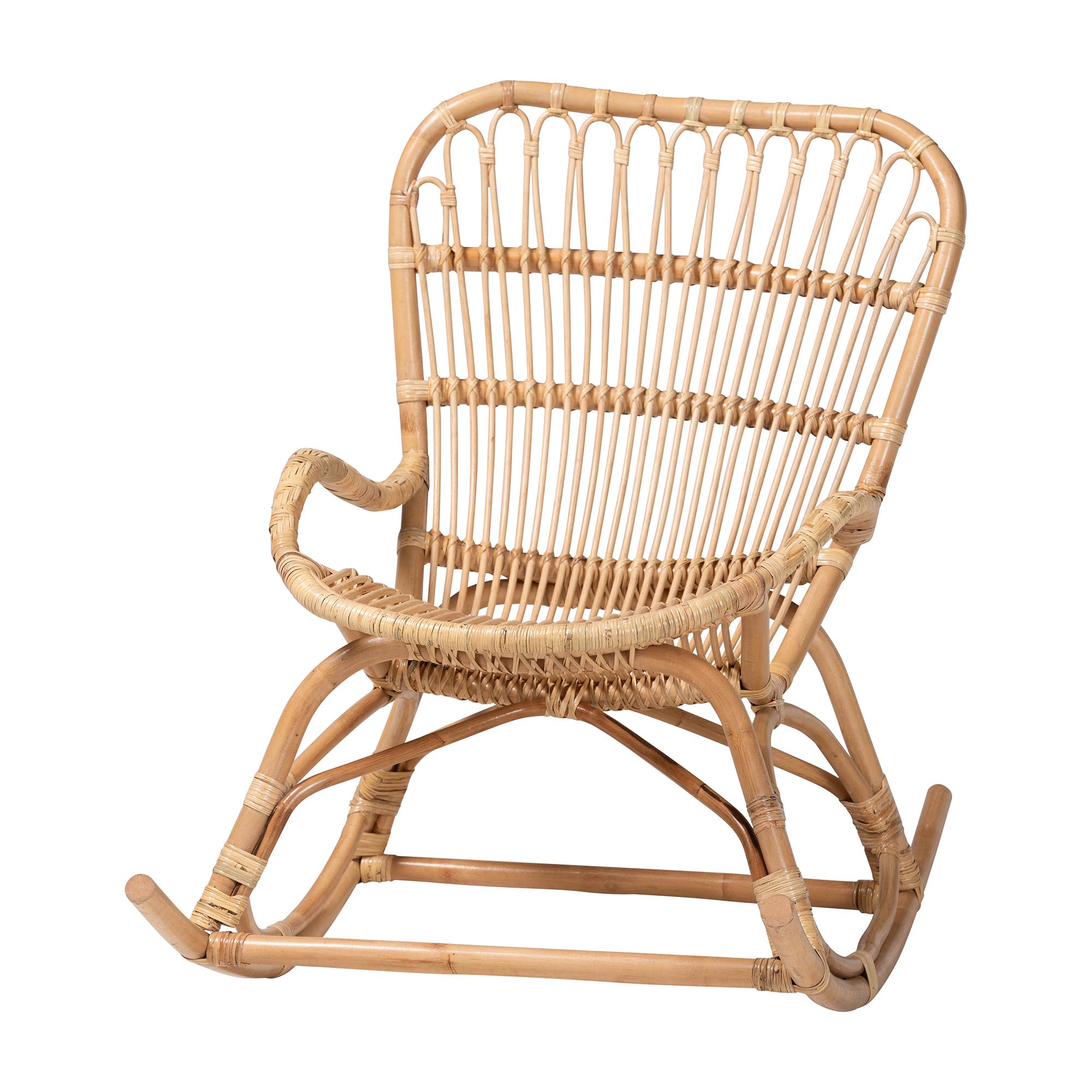 bali & pari Mahin Natural Rattan Rocking Chair - Handwoven Wicker Accent Rocker with Curved Armrests and High Back, Boho Coastal Lounge Chair for Living Room or Sunroom
